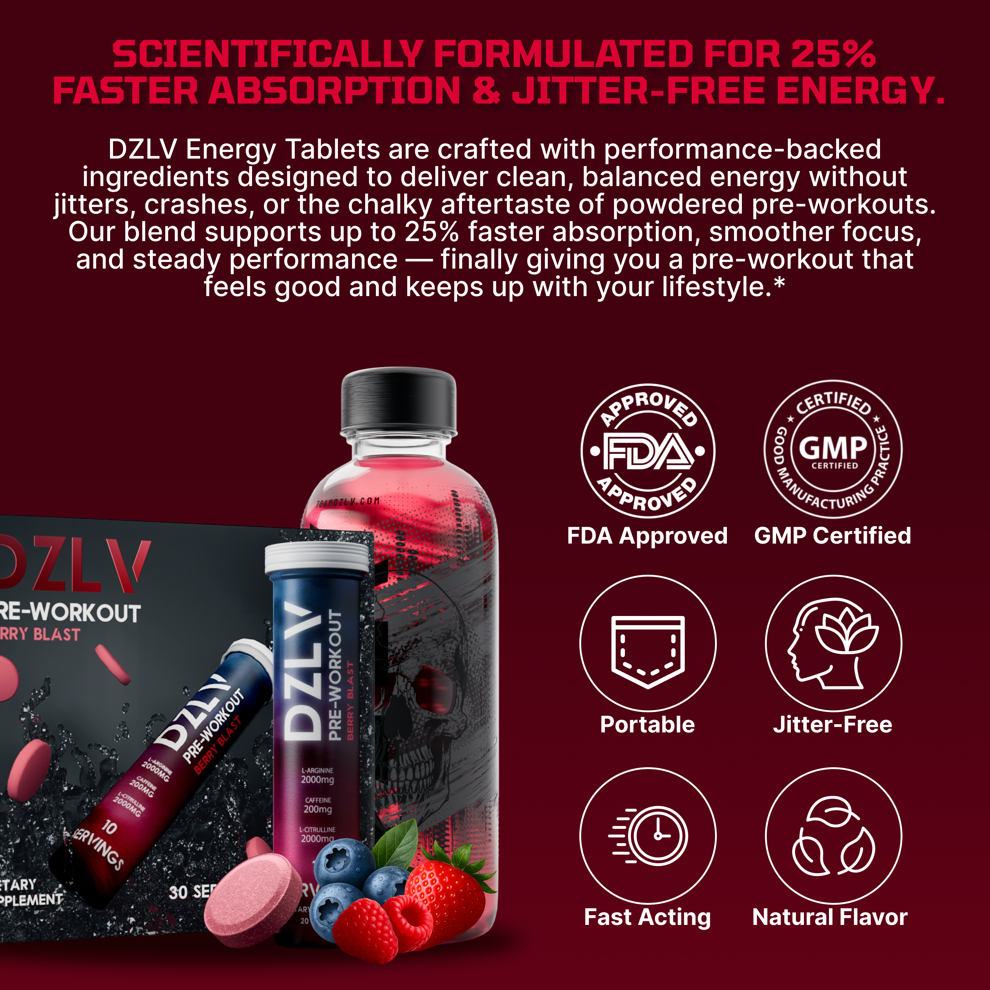 DZLV - The Original Dissolvable Preworkout Tablet (30 Servings)