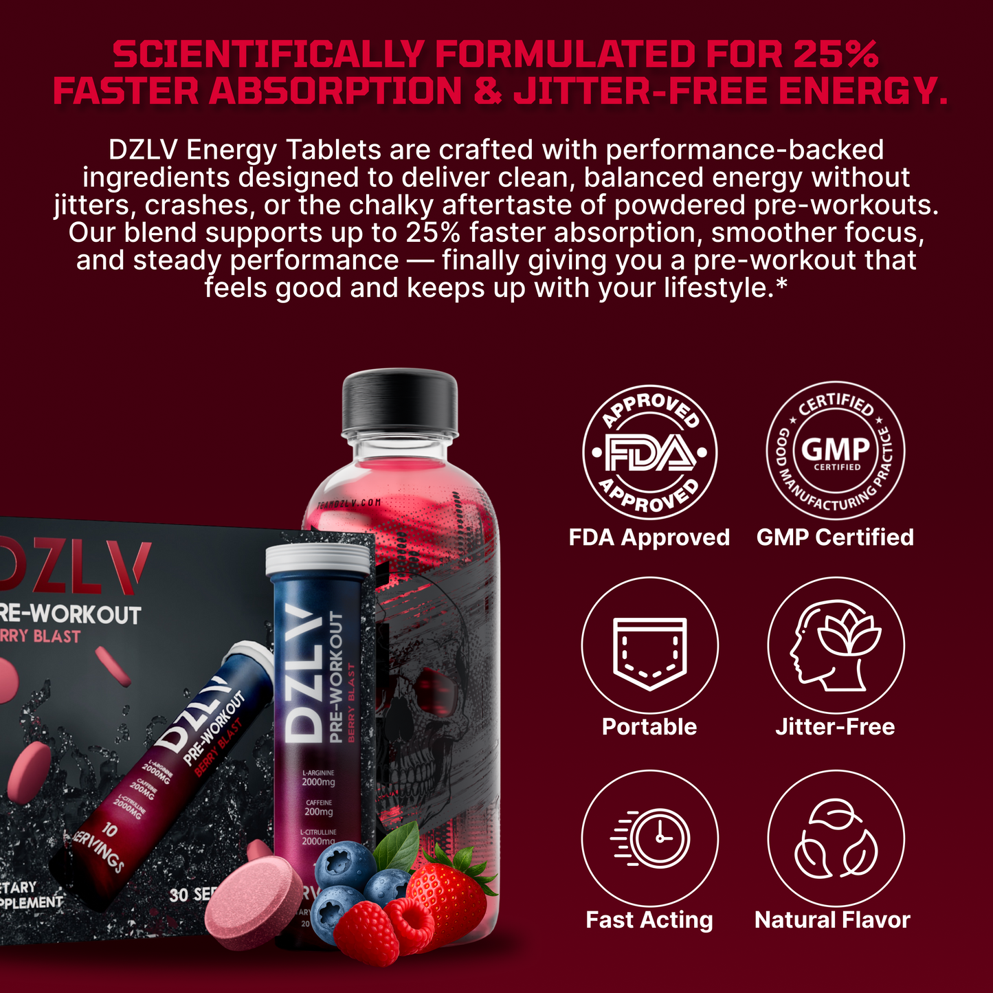 DZLV - The Original Dissolvable Preworkout Tablet (30 Servings)
