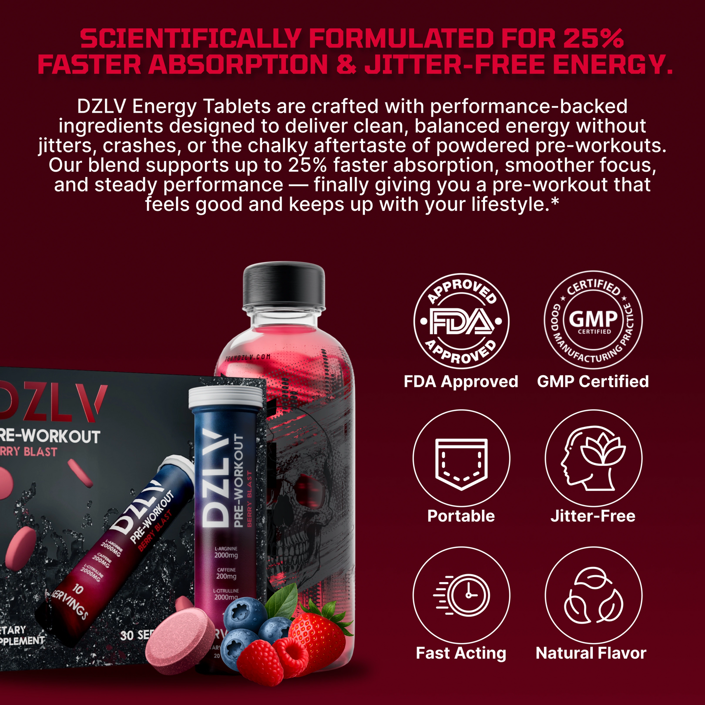 DZLV - The Original Dissolvable Preworkout Tablet (30 Servings)